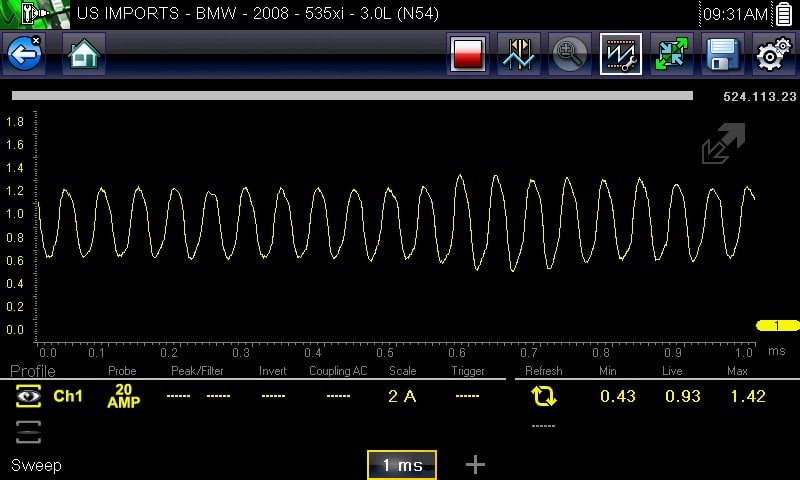 bmw e60 good fuel pump current ramp scope pattern